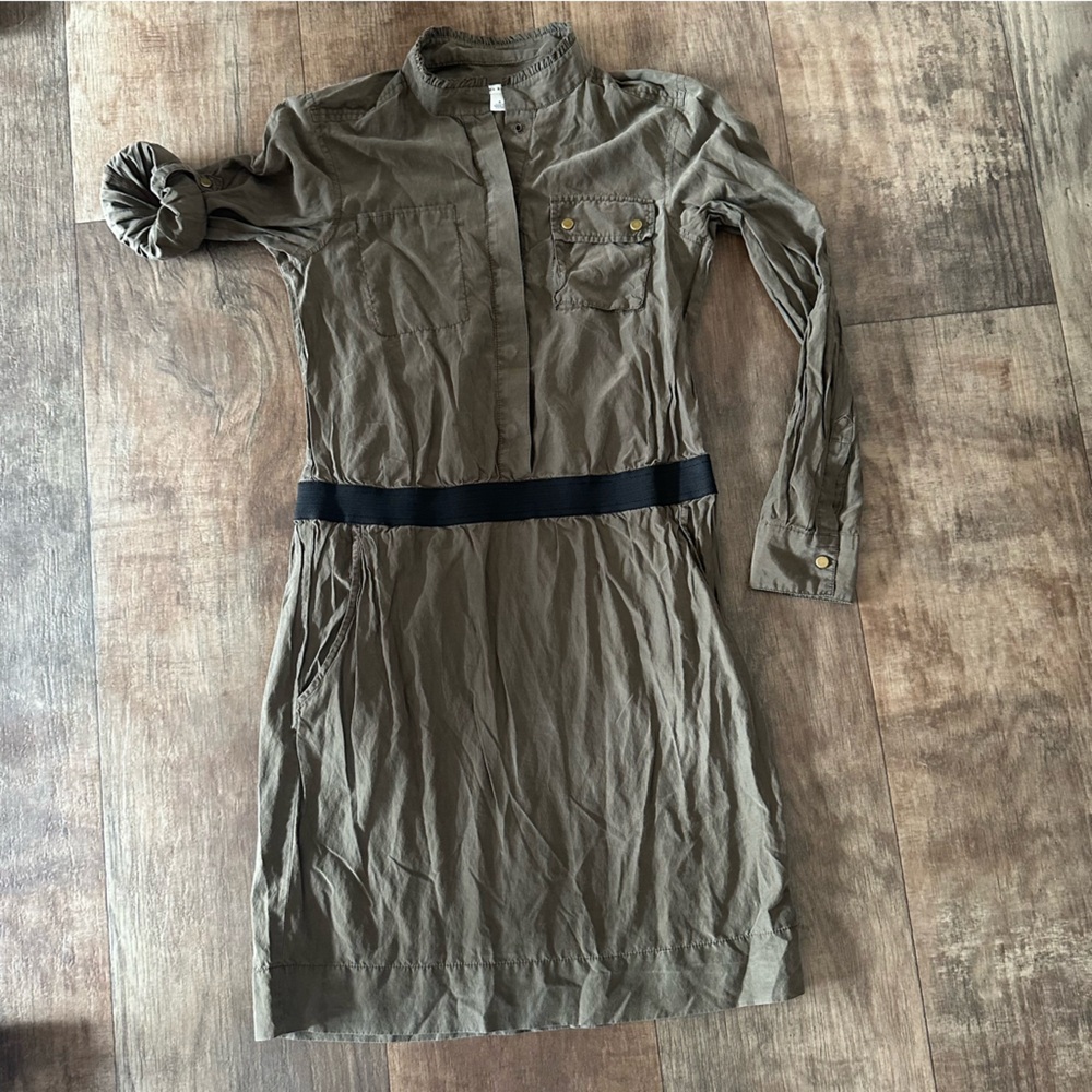 Banana Republic silk blend olive green empire waist button front dress - Picture 3 of 15